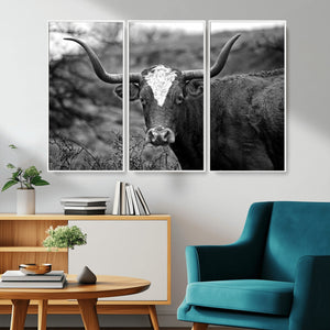 Western Home Wall Art Canvas Print, Framed Texas Longhorn