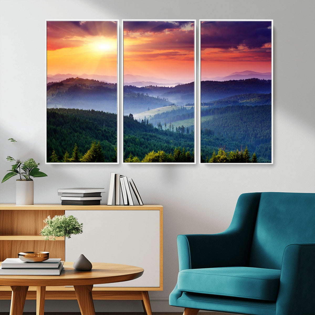 Mountain and Sunset Wall Art Canvas Print