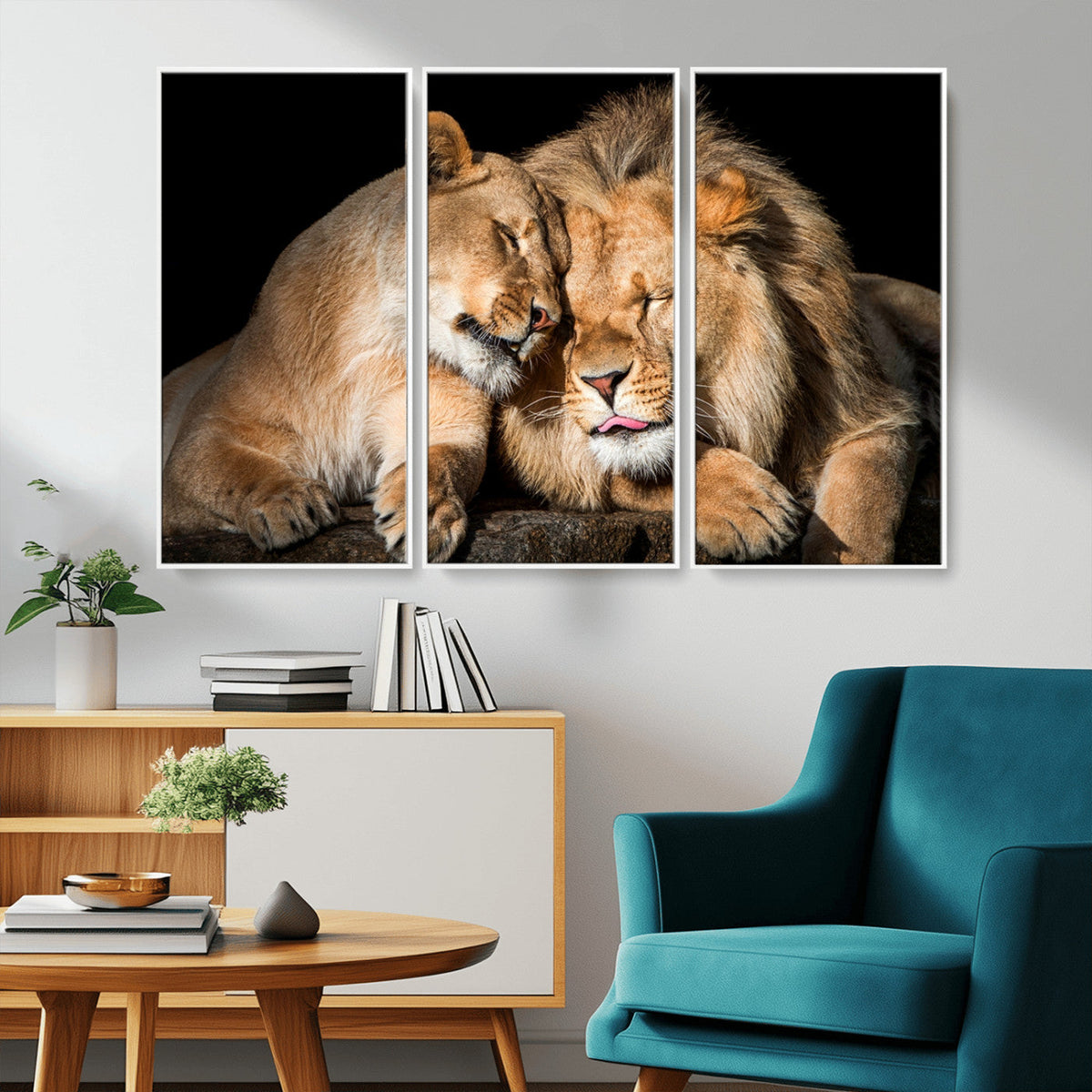 Lion and Lioness Wall Art Canvas Print – Framed African