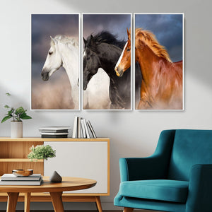 Animal Wall Art Three Horses Farmhouse Art Canvas, Framed