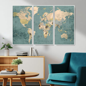Classic World Map Canvas Print – Framed Vintage Map Wall
