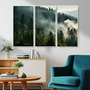 Misty Forest Wall Art Premium Canvas Print a Foggy and