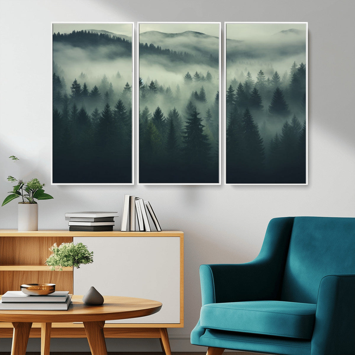 Misty Forest Wall Art Premium Canvas Print a Foggy and