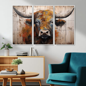 Abstract Bull Highland Cow Canvas Wall Art Print – Vibrant