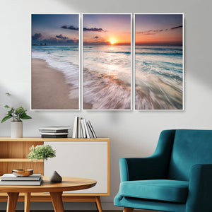 Sunset Beach Wall Art – Soothing Coastal Landscape, Ready to