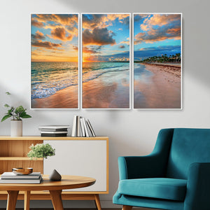Serene Beach Sunset Wall Art | Coastal Ocean Canvas Print |