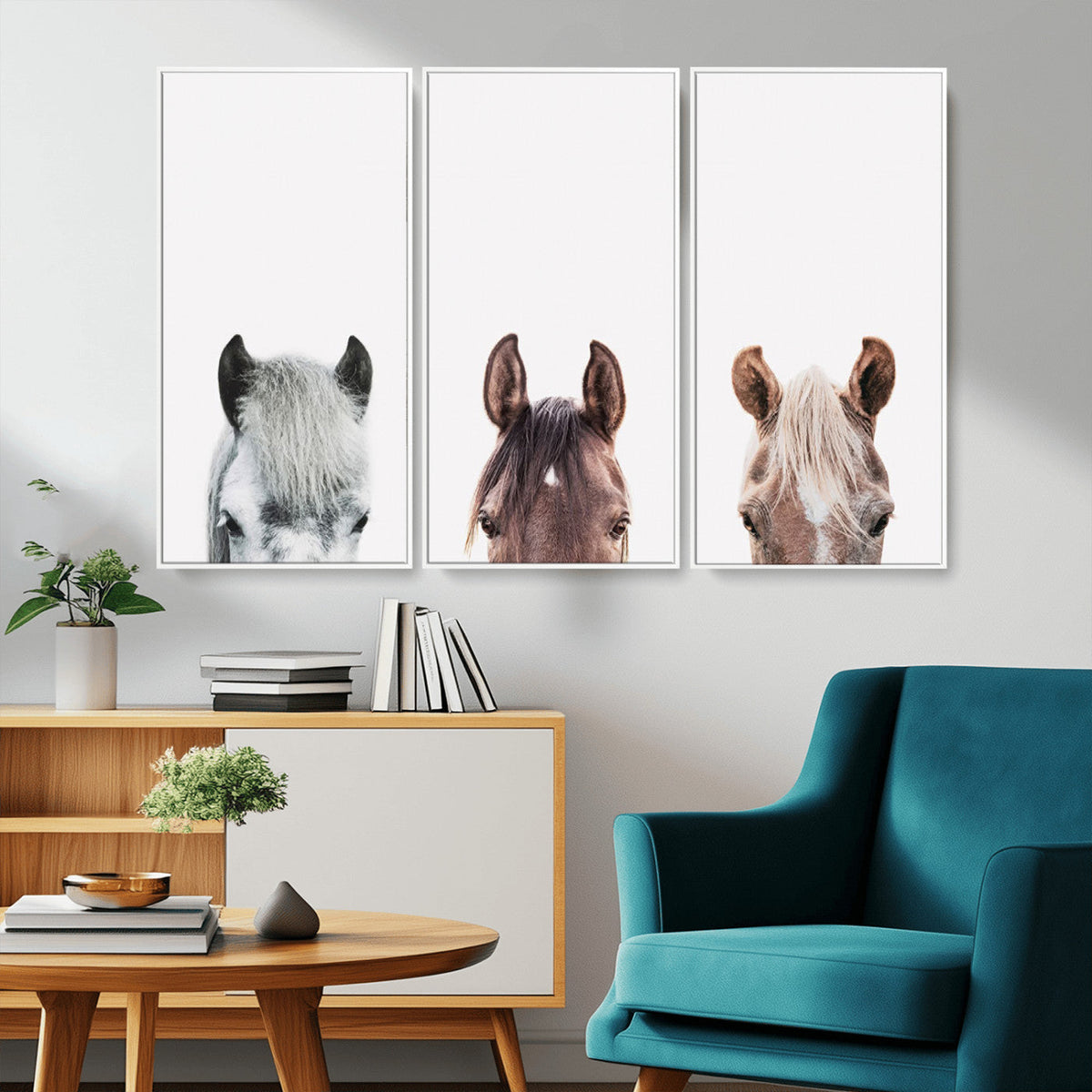 Horse Wall Art - Minimalist Horse Triptych Wall Art – Modern