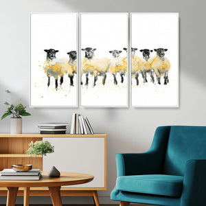 Farmhouse Wall Art Sheep Print | Ready to Hang Framed Canvas