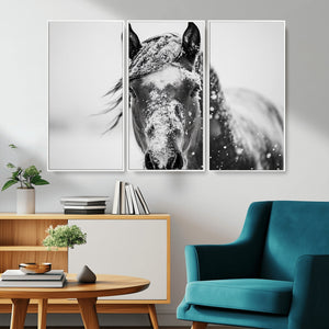 Western Wall Art | Black and White Winter Horse Wall Art |