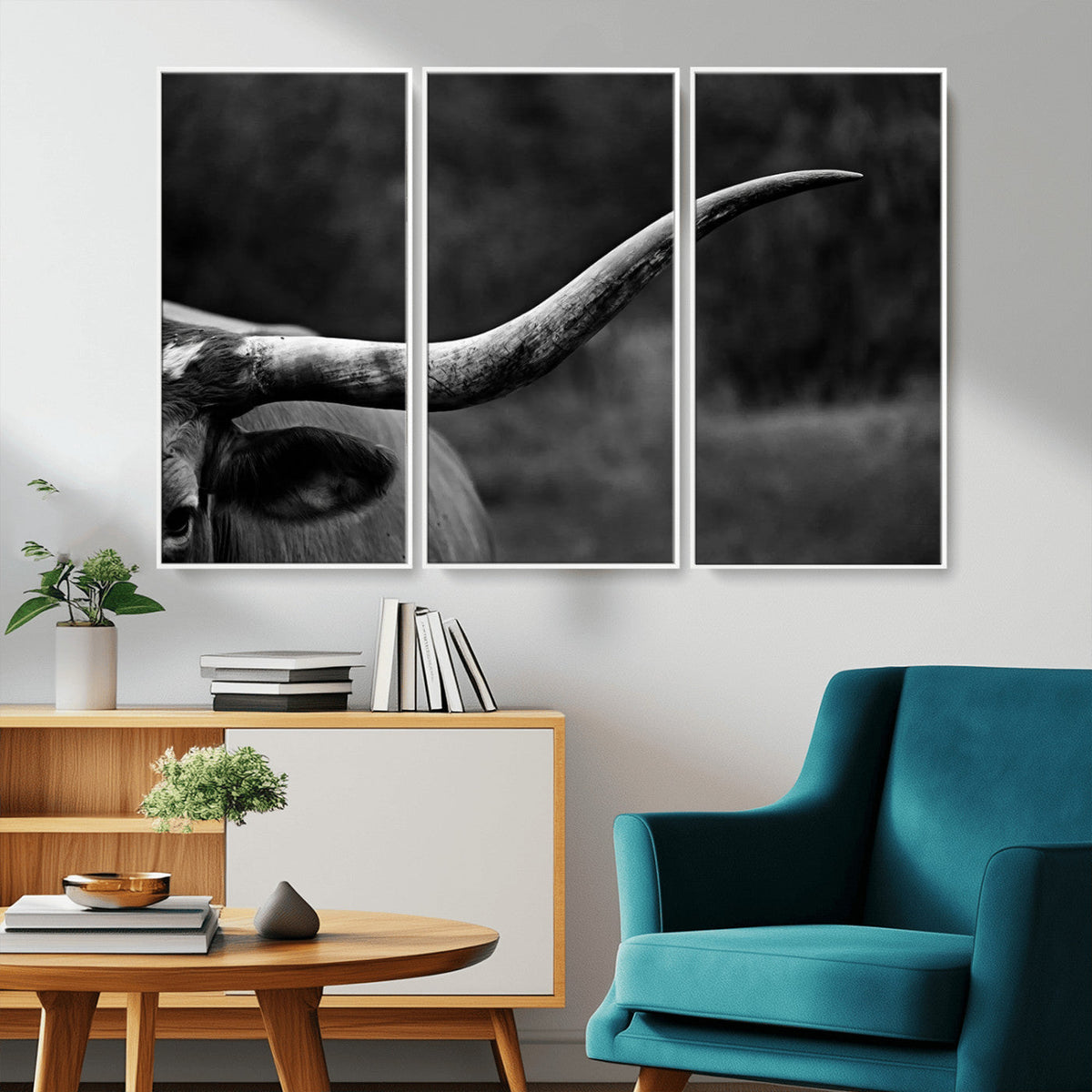 Cow Longhorn Wall Art | Black and White Print | Ready to