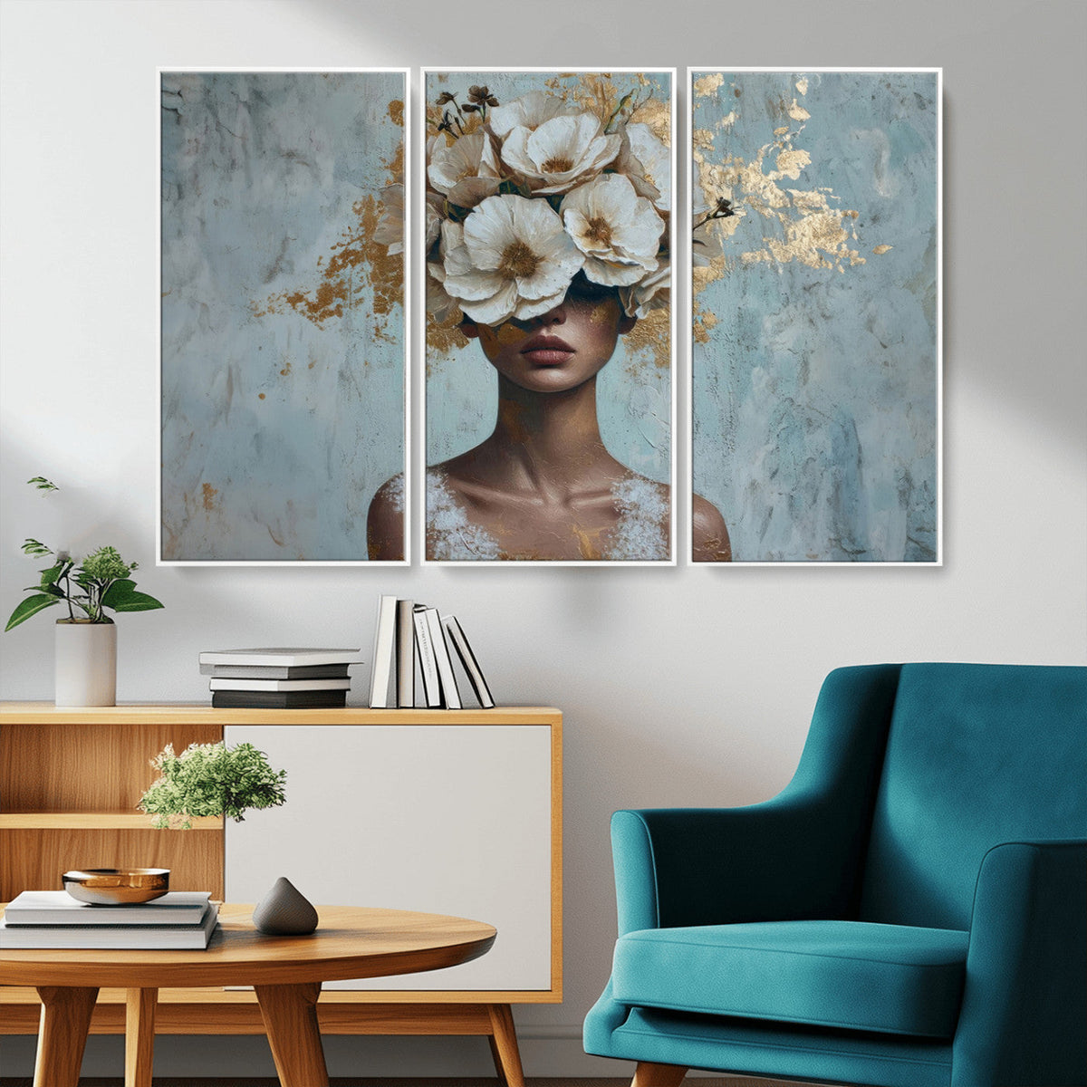 Golden Petal Wall Art - Petal Silhouette Woman Wall Art