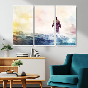 Watercolor Jesus Walking on Water Canvas Print, Christian