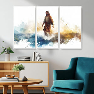 Watercolor Jesus Walking Wall Art Print, Jesus Water Canvas