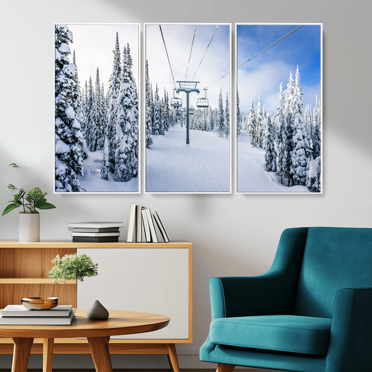 Winter Ski Lift Wall Art Print - Landscape Wall Art | Snowy