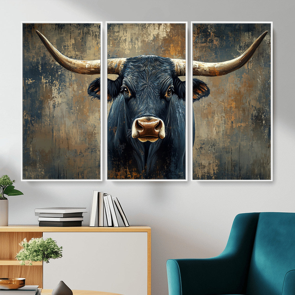 Texas Western Wall Art Canvas Print - Abstract Cow Longhorn