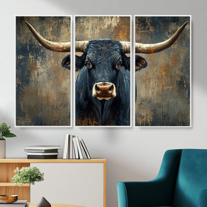 Texas Western Wall Art Canvas Print - Abstract Cow Longhorn