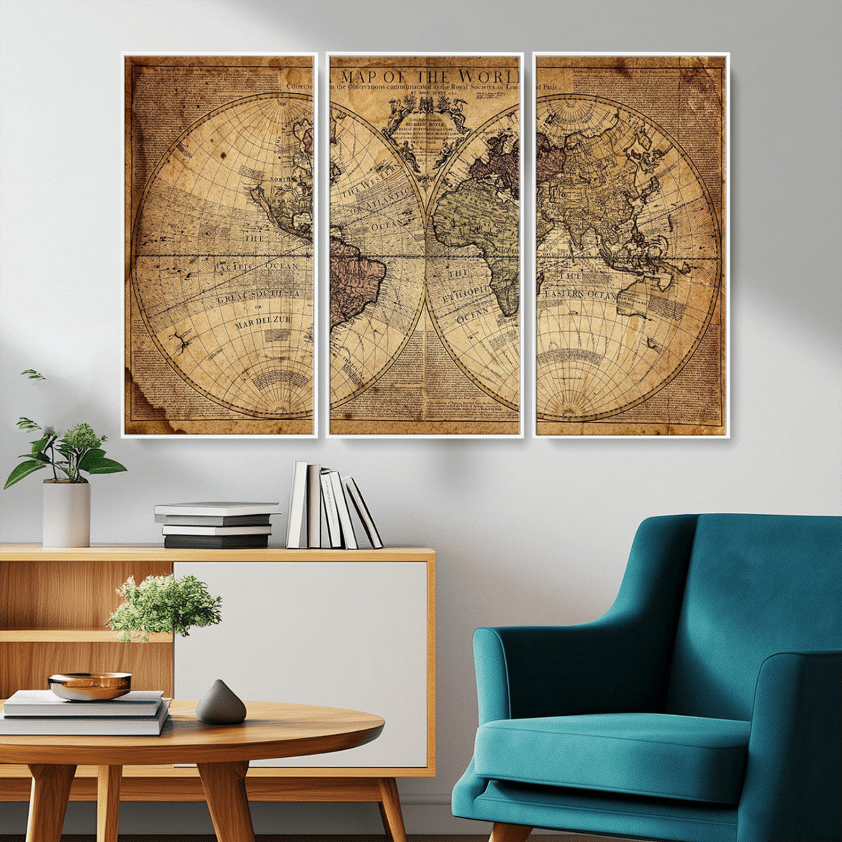 Vintage World Map Wall Art Canvas – Antique Style Push Pin