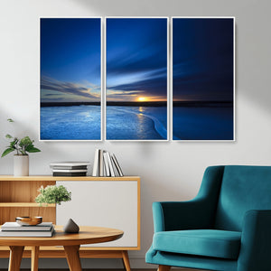 Blue Sunset Ocean Canvas Wall Art Print – Serene Coastal