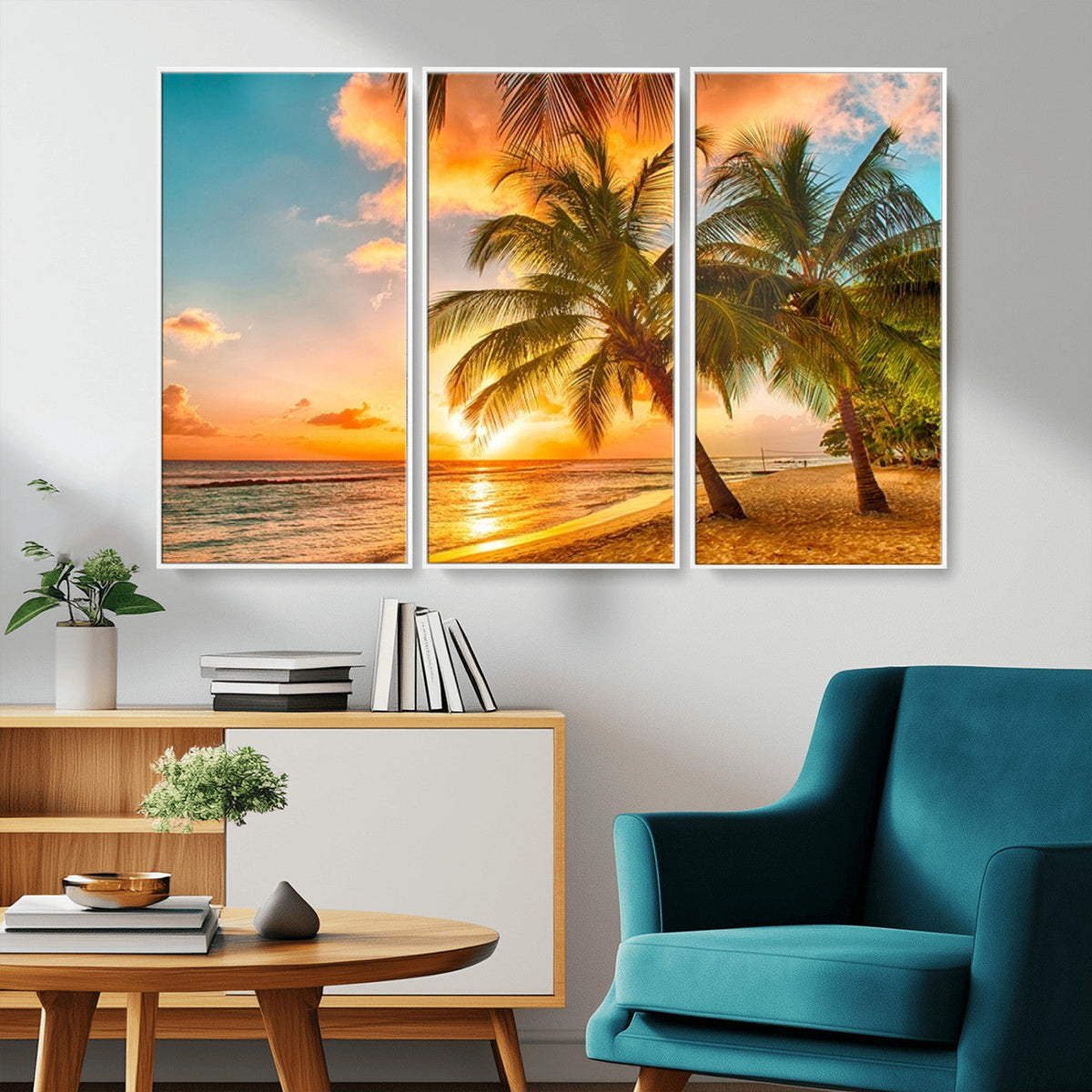 Tropical Sunset Beach Canvas Wall Art Print – Vibrant Palm