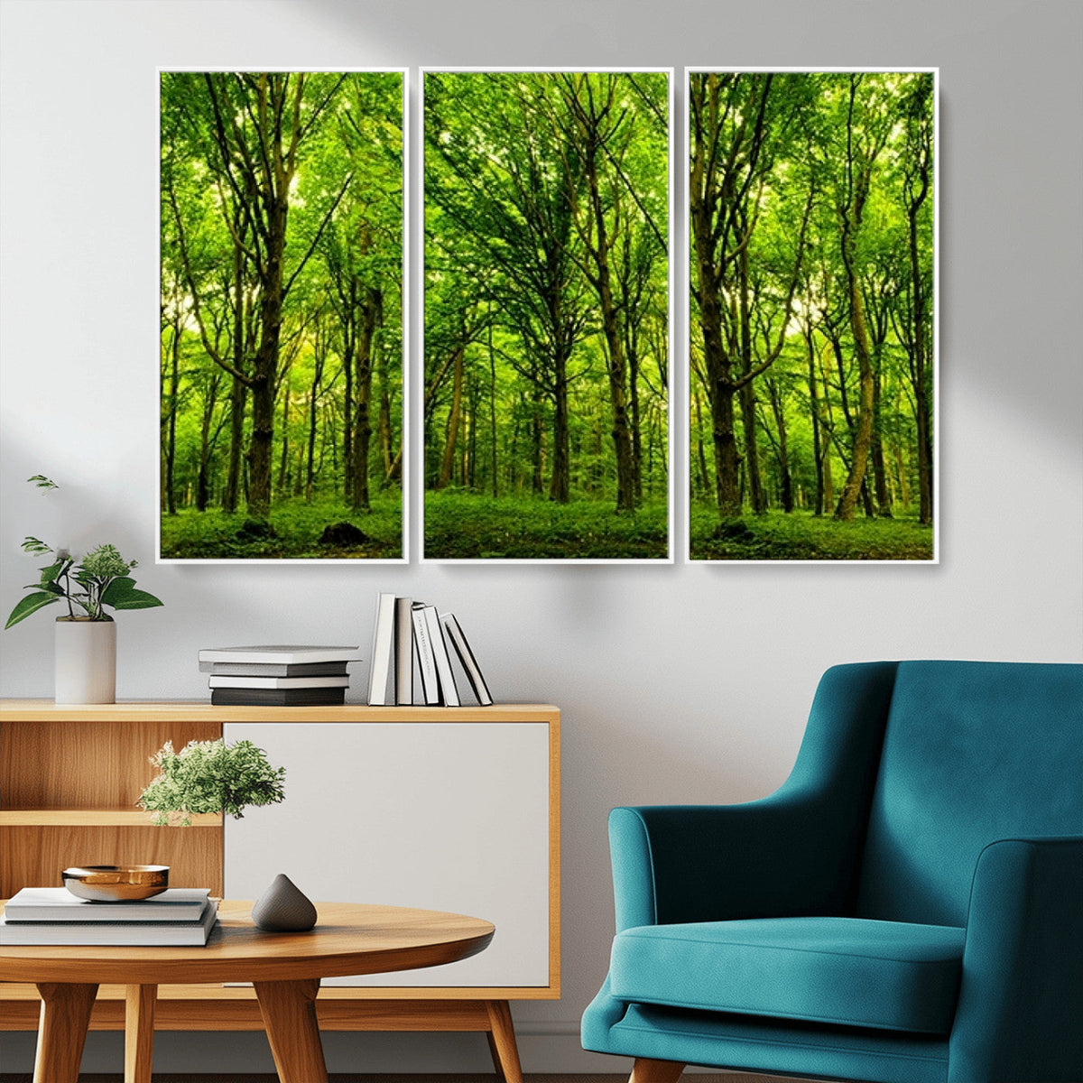 Lush Green Forest Canvas Print | 3-Panel Forest Wall Art |