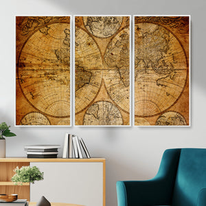 Vintage World Map Canvas Print – Antique Push Pin Travel