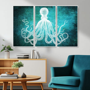 Green Octopus Abstract Wall Art Canvas Print