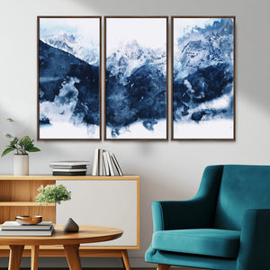 Abstract Blue Mountain Canvas Wall Art – Modern Triptych