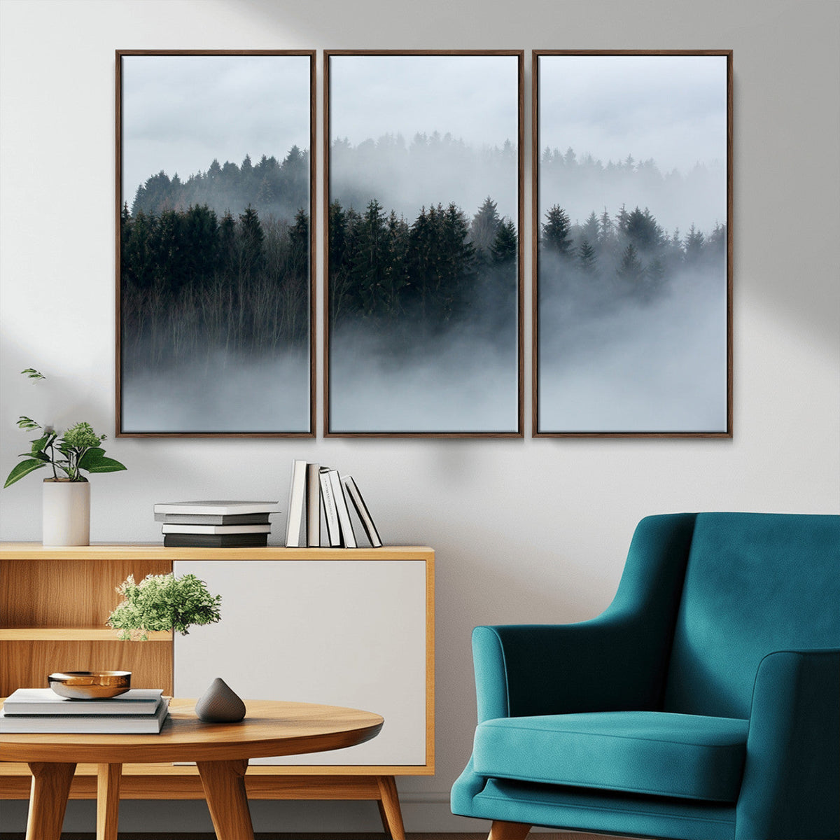 Autumn and Misty Trees in the Forest Wall Art Canvas Print,