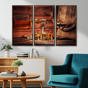 Whiskey and Cigar Canvas Wall Art | 3 Panel Bar Room Decor