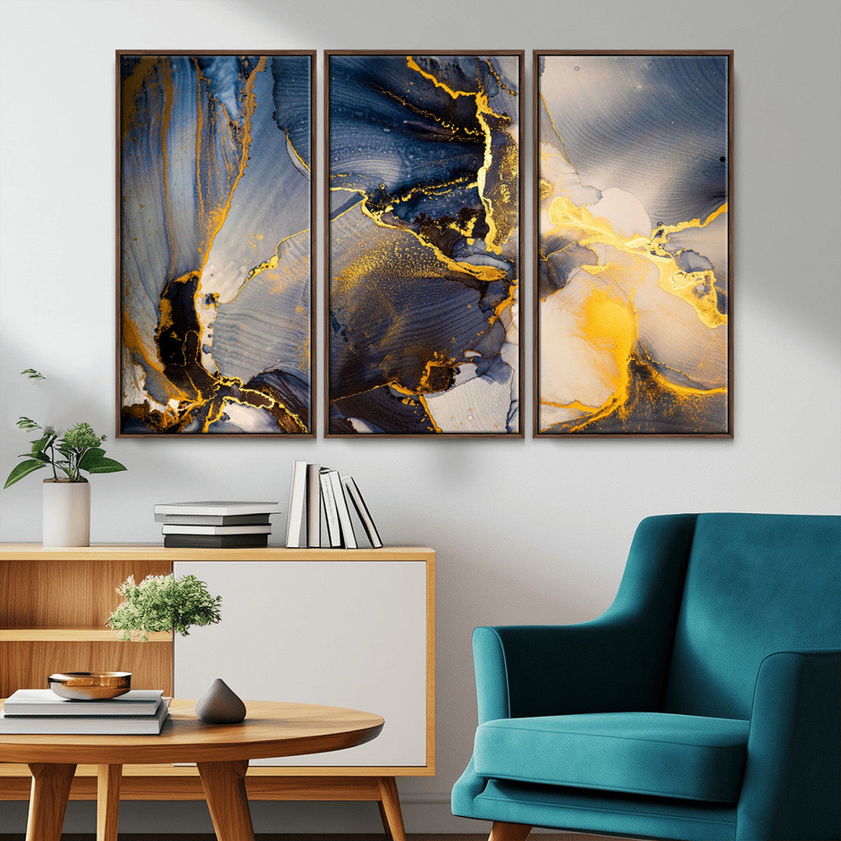 Large Abstract Wall Art Print -  Gold and Blue Abstract