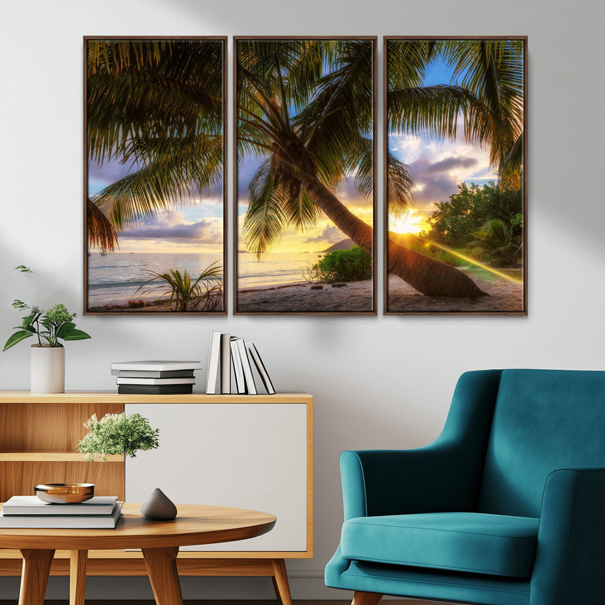 Tropical Island Sunset on the Beach Palms Wall Art Canvas