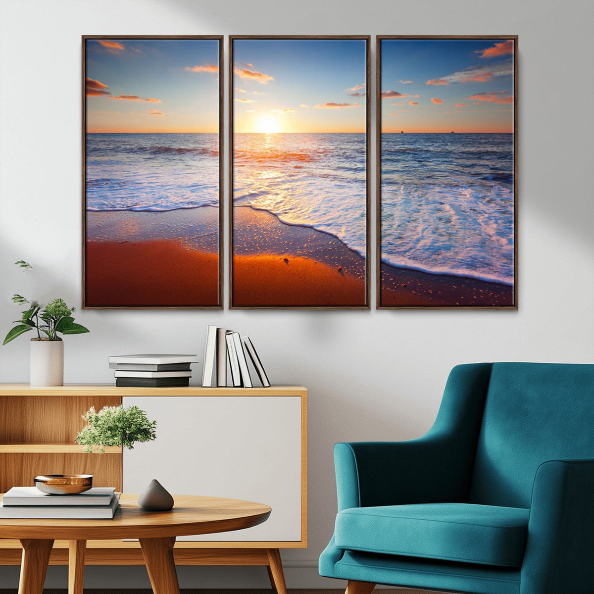 Tropical Ocean Sunset Wall Art Canvas Print, Golden Beach