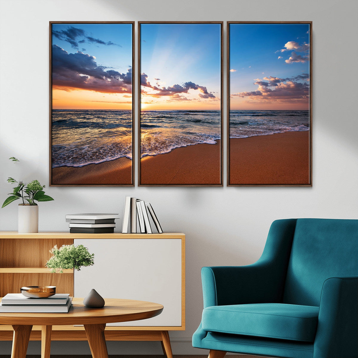 Serene Ocean Sunset Canvas Print, Golden Hour Beach Wall