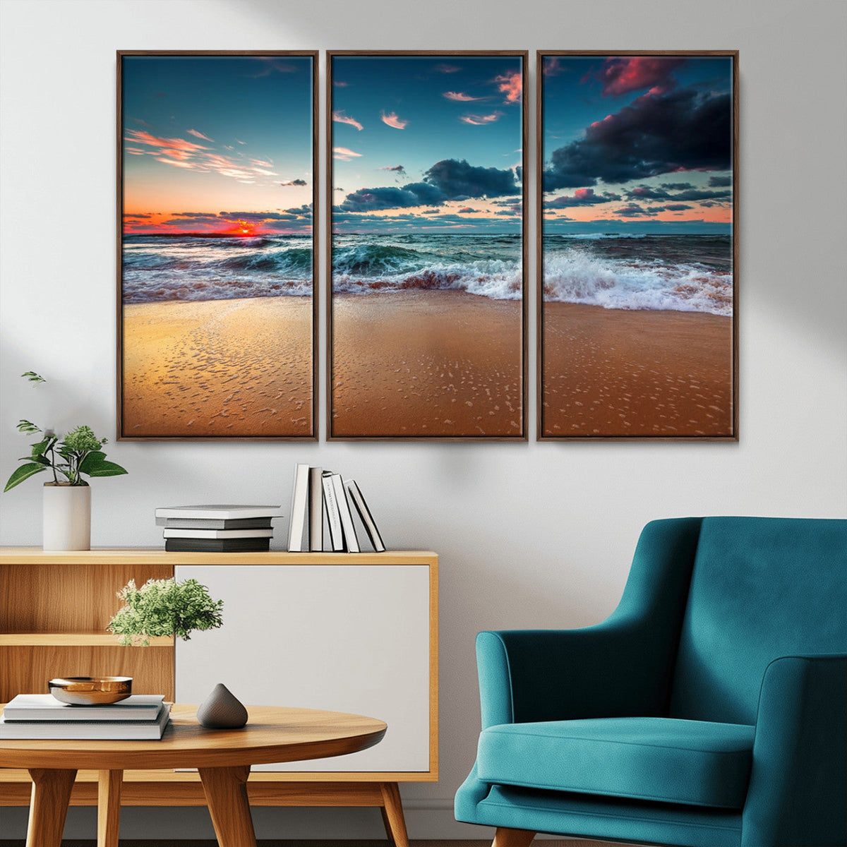 Sunset Ocean Beach Wall Art – Giclee Canvas Print, Coastal