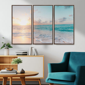 Tranquil Ocean Beach Sunset Canvas Wall Art | 3-Panel
