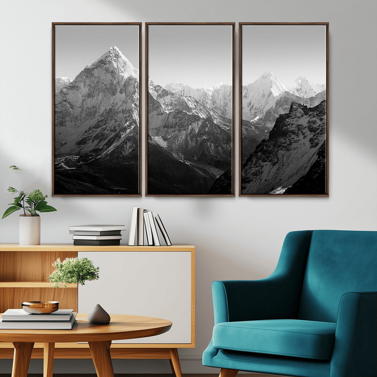 Everest Himalaya Mountain Peaks Black & White Triptych