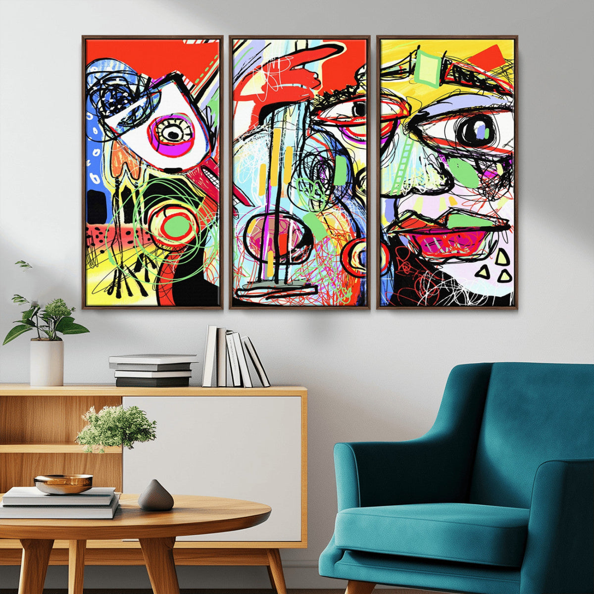 Picasso Style Art Abstract Canvas Wall Art Print , Colorful