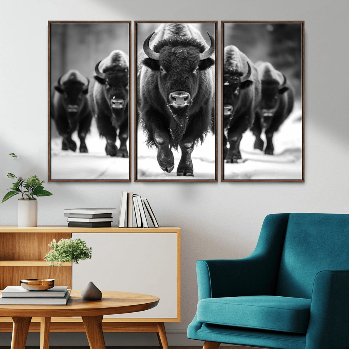 American Bison Art | Buffalo Herd Wall Art Canvas Print, BW