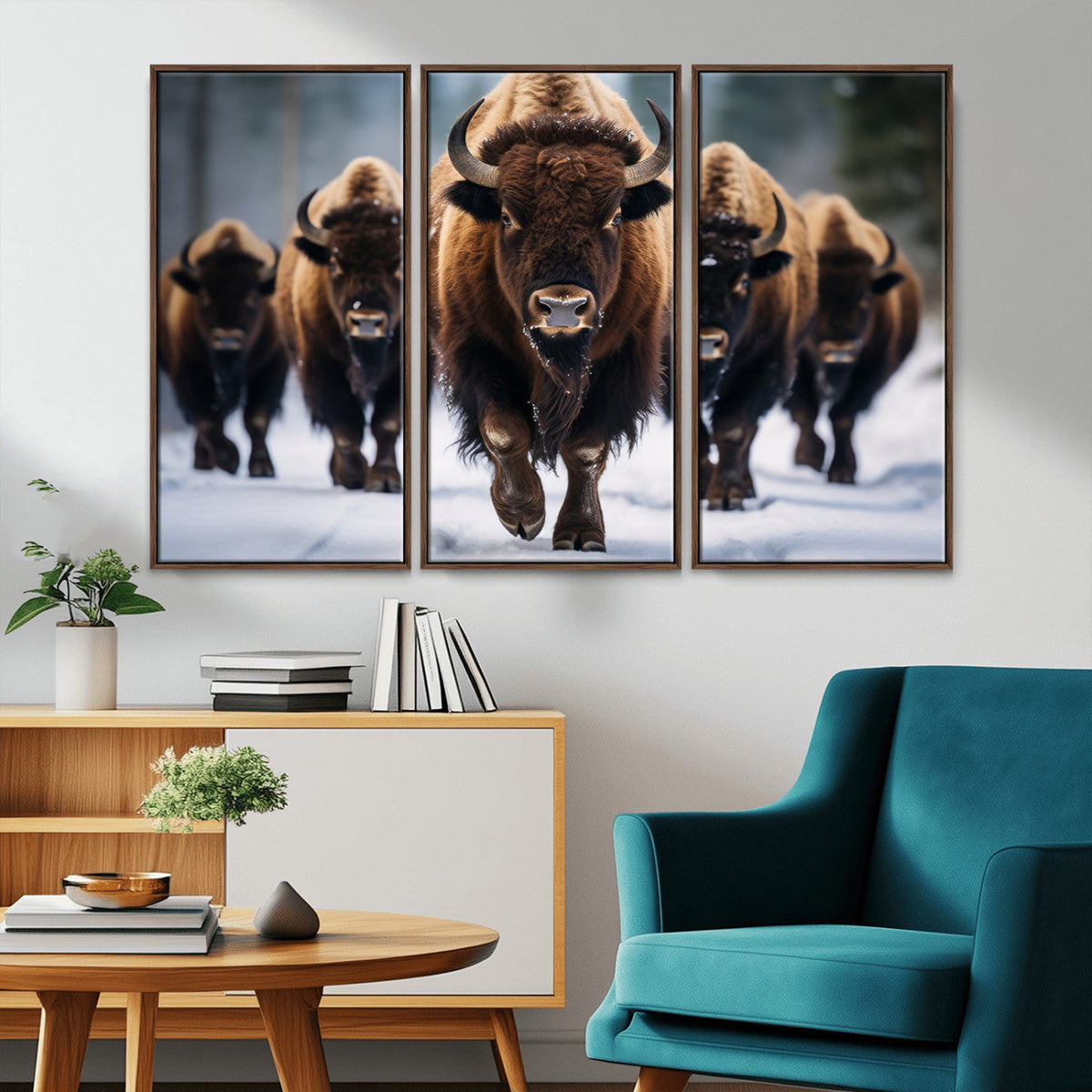 Buffalo Wall Art Canvas Print, American Bison Herd Wall Art