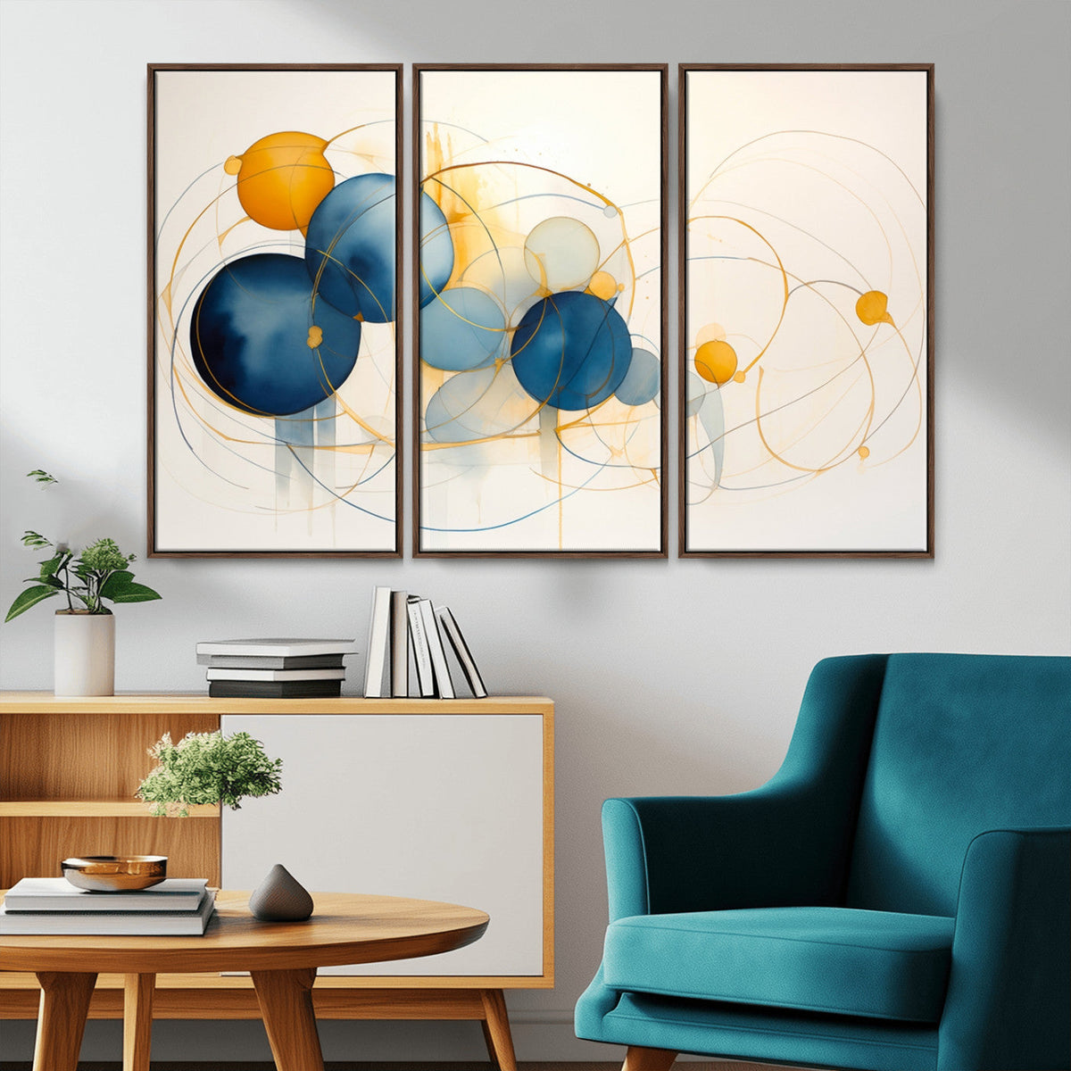 Geometric Blue Orange Abstract Wall Art Canvas, Geometric