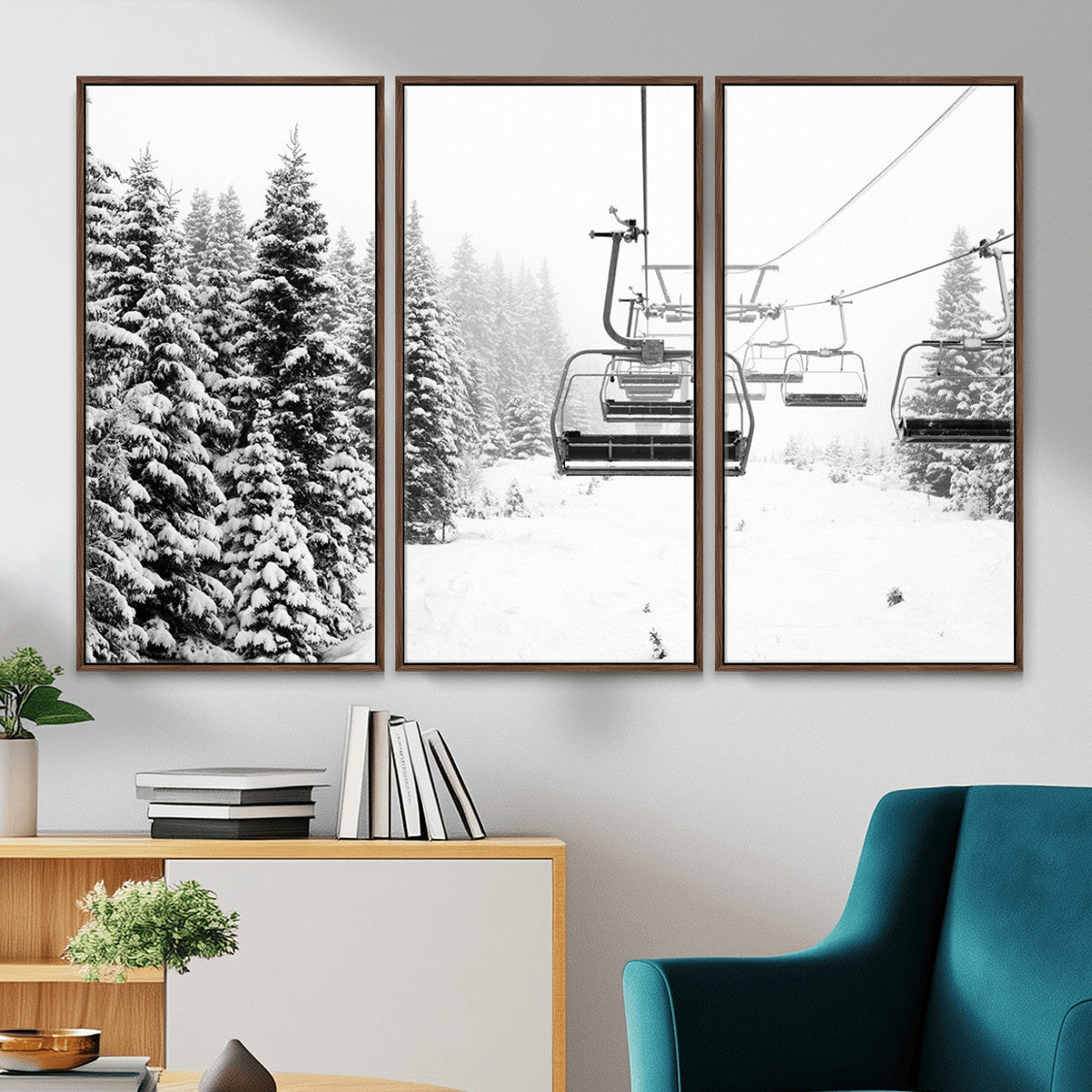 Ski Wall Art - Ski Lift Wall Art Canvas Print Snow Covered
