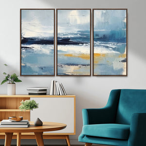 Abstract Ocean Canvas Wall Art - Coastal Blue and Gold