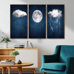 Dark Blue Cloud Art, 3 Piece Indigo Blue Wall Art, Aesthetic