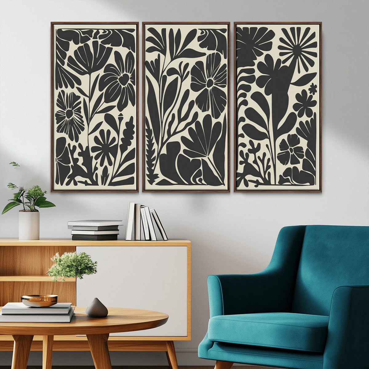 Modern Botanical Wall Art - Floral Black and White Canvas
