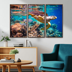 Sea Turtle Wall Art Canvas Print – Vibrant Ocean Coral Reef