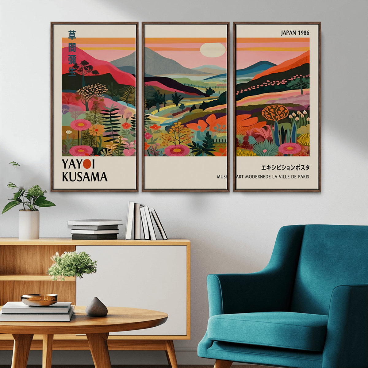 Yayoi Kusama Landscape Canvas Print, Vibrant Floral Mountain