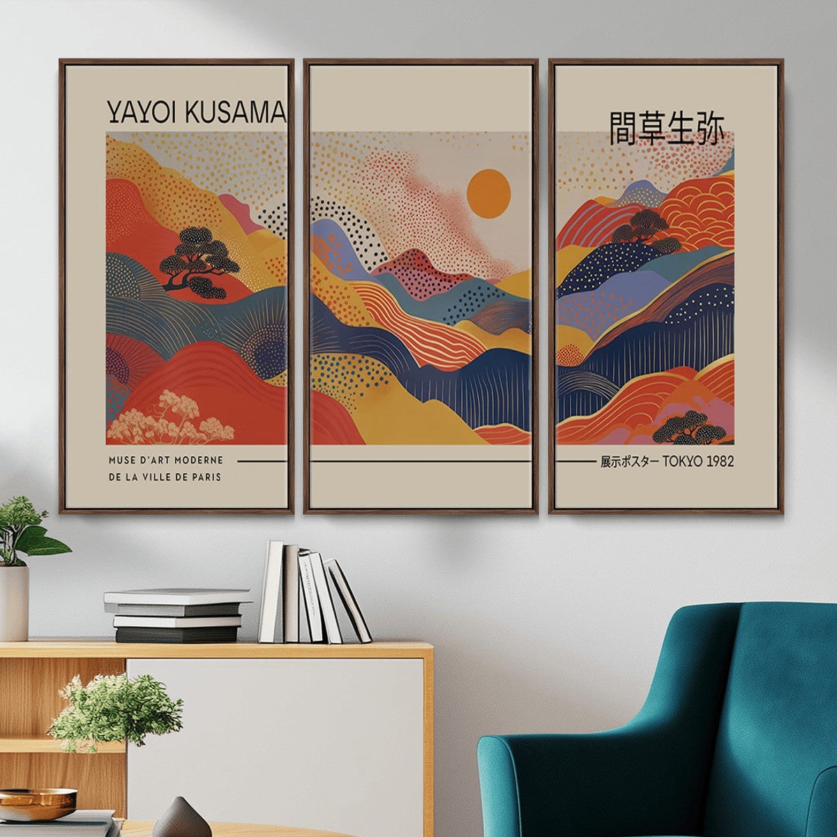 Yayoi Kusama Landscape Canvas Print, Vibrant Floral Mountain
