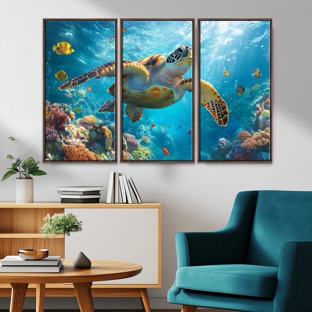 Sea Turtle Underwater Canvas Wall Art Print - Vibrant Ocean