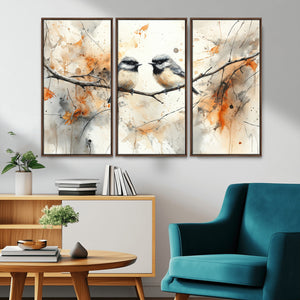 Abstract Watercolor Chickadee Bird Canvas Wall Art Print -