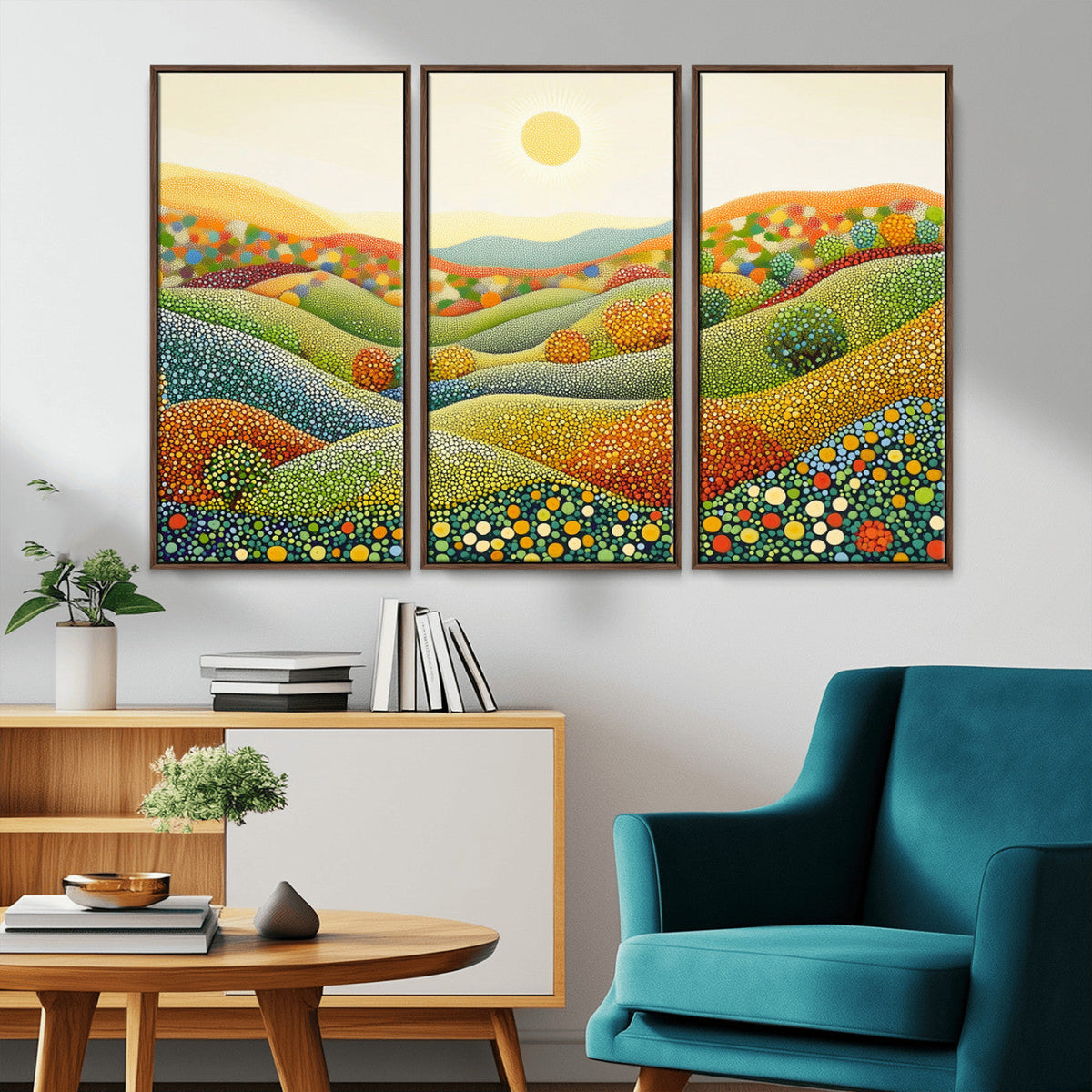 YAYOI KUSAMA Colorful Dot Art Landscape Canvas - Framed